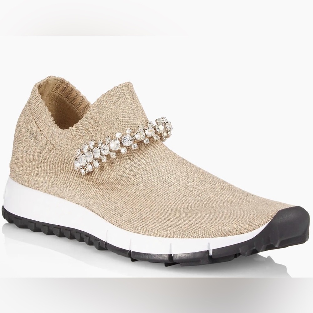 Jimmy Choo Verona Crystal-Embellished Knit Sneakers size 37 NIB MSRP $895